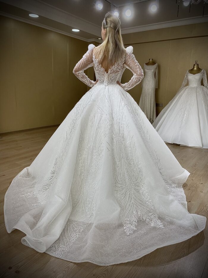 Floransa - Wholesale Tulle Wedding Dress with Shoulder - back
