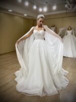 Roma - Wholesale wedding dress model with tulle cape, flower lace - full